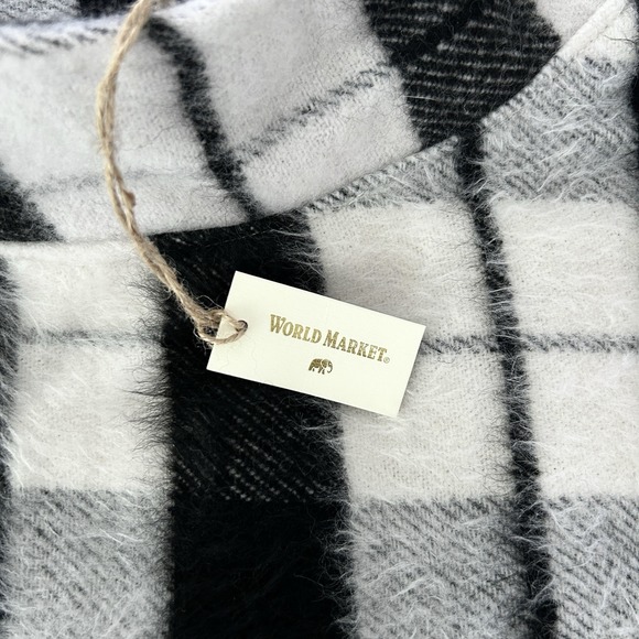 World Market One Size Cecil Black White Multi Funnel Pullover Poncho Jacket NWT - Picture 14 of 16